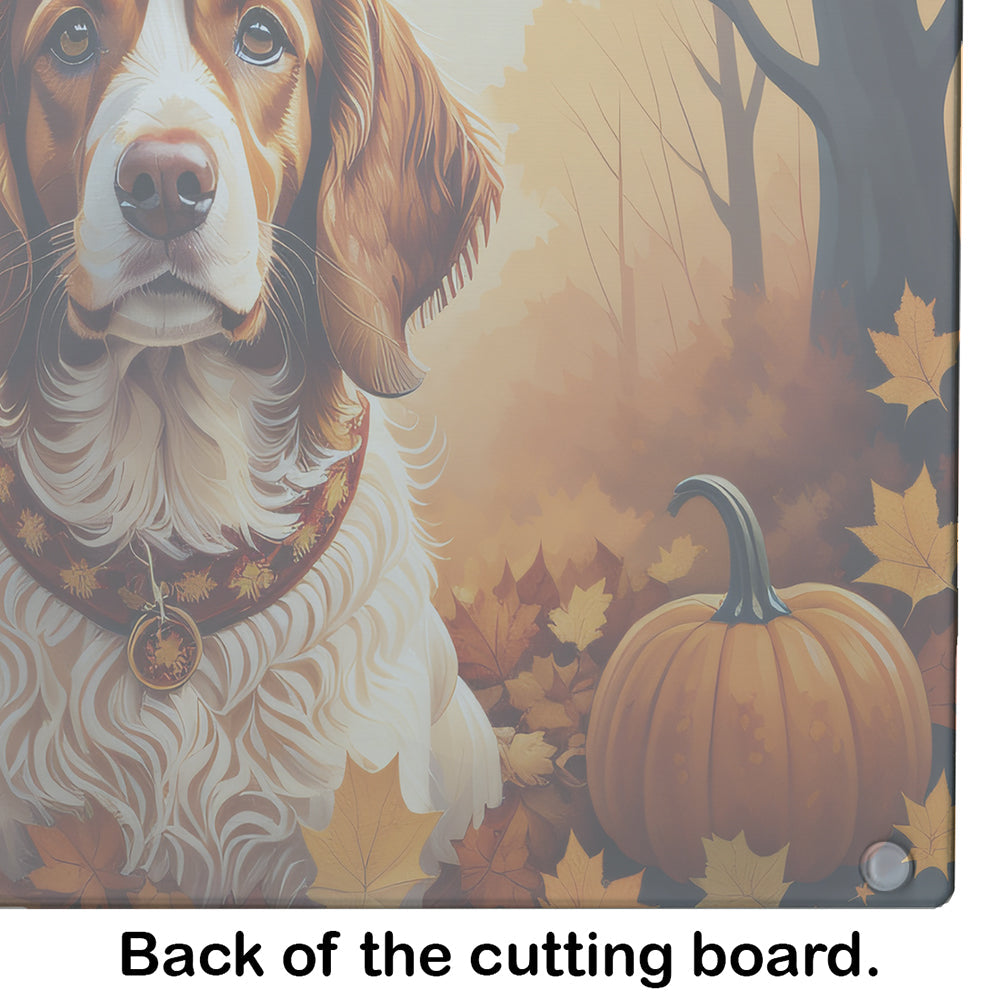 Brittany Spaniel Fall Cutting Board Tempered Glass Kitchen Cutting Surface, Heat Resistant Chopping, Non-Slip Feet, Food Prep & Serving