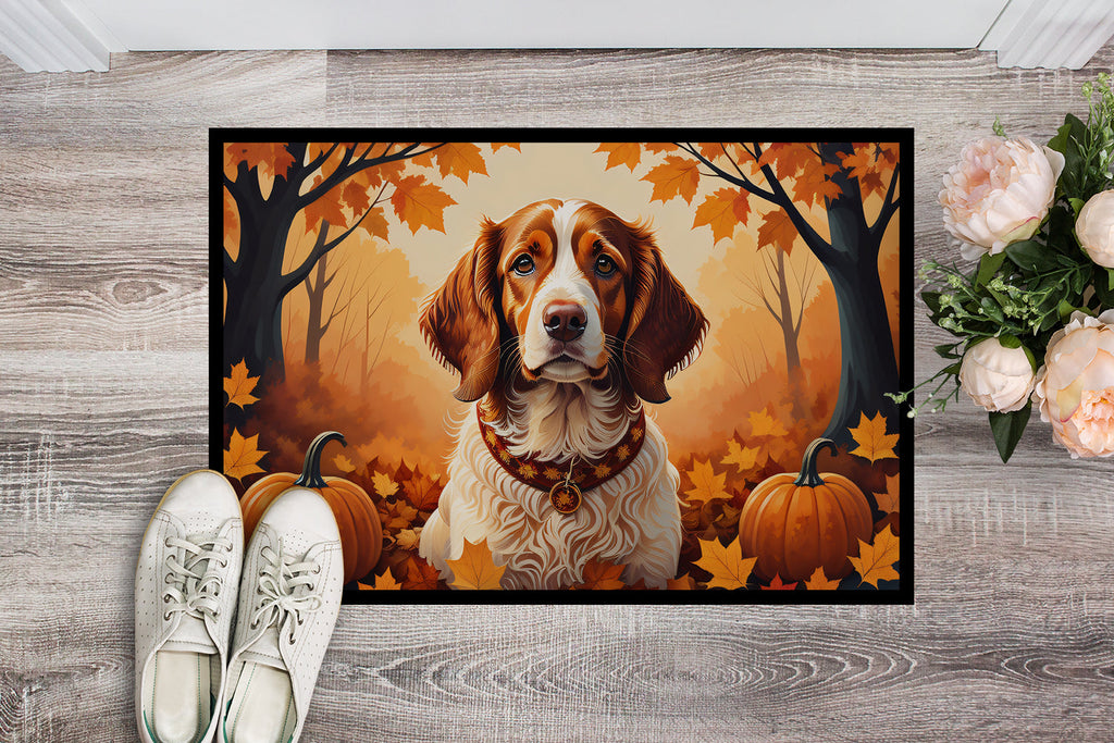 Brittany Spaniel Fall Doormat Indoor Outdoor 18H X 27W Front Door Mat Rugs for Entryway, Non Slip Washable