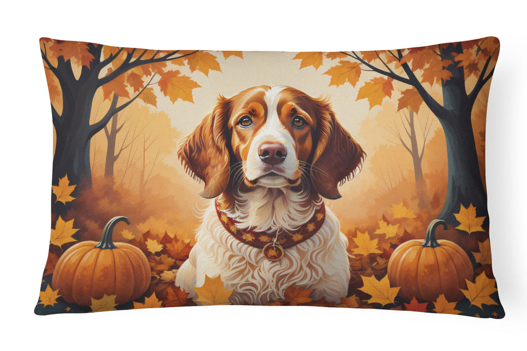 Brittany Spaniel Fall Decorative Throw Pillow 12x16 Indoor Outdoor Accent Cushion, Fabric Cover with Insert for Sofa, Bed, Porch & Living Room