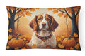 Brittany Spaniel Fall Decorative Throw Pillow 12x16 Indoor Outdoor Accent Cushion, Fabric Cover with Insert for Sofa, Bed, Porch & Living Room