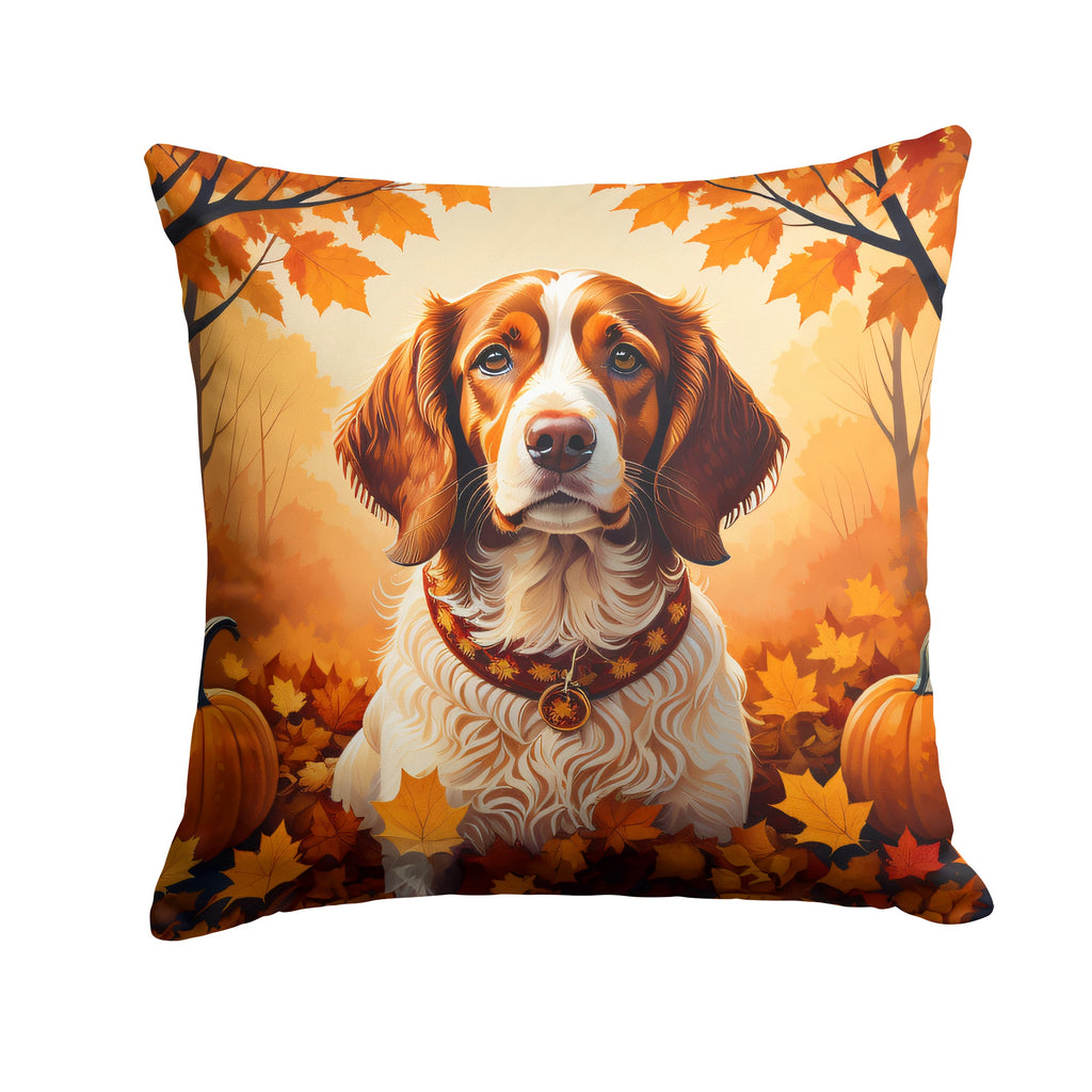Brittany Spaniel Fall Decorative Throw Pillow 14x14 Indoor Outdoor Accent Cushion, Fabric Cover with Insert for Sofa, Bed, Porch & Living Room