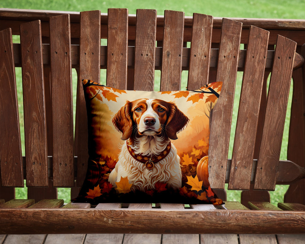 Brittany Spaniel Fall Decorative Throw Pillow 14x14 Indoor Outdoor Accent Cushion, Fabric Cover with Insert for Sofa, Bed, Porch & Living Room