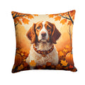 Brittany Spaniel Fall Decorative Throw Pillow 18x18 Indoor Outdoor Accent Cushion, Fabric Cover with Insert for Sofa, Bed, Porch & Living Room