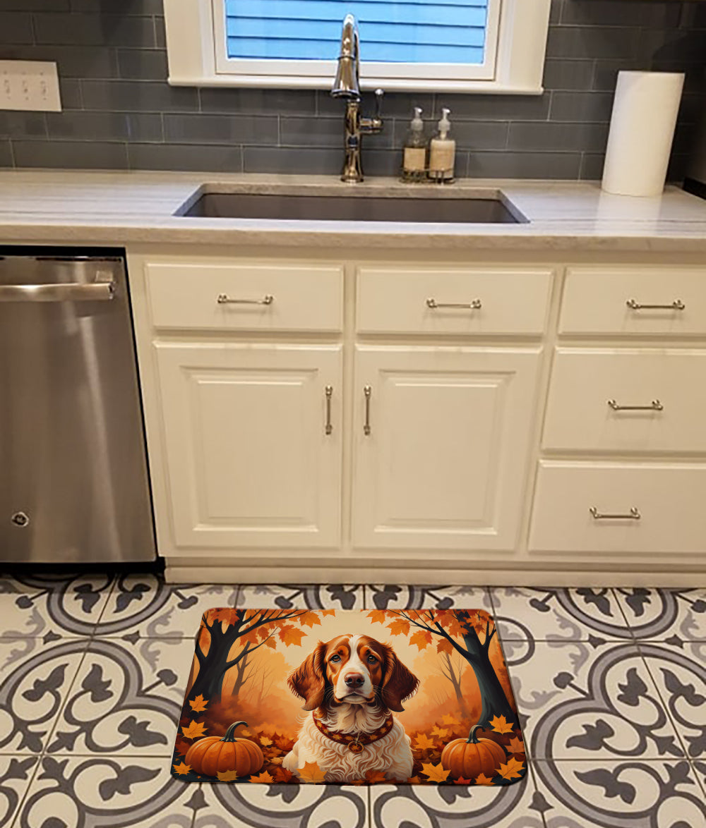 Brittany Spaniel Fall Memory Foam Kitchen Mat Machine Washable Anti-Fatigue Cushion Comfort Bath or Kitchen Rug