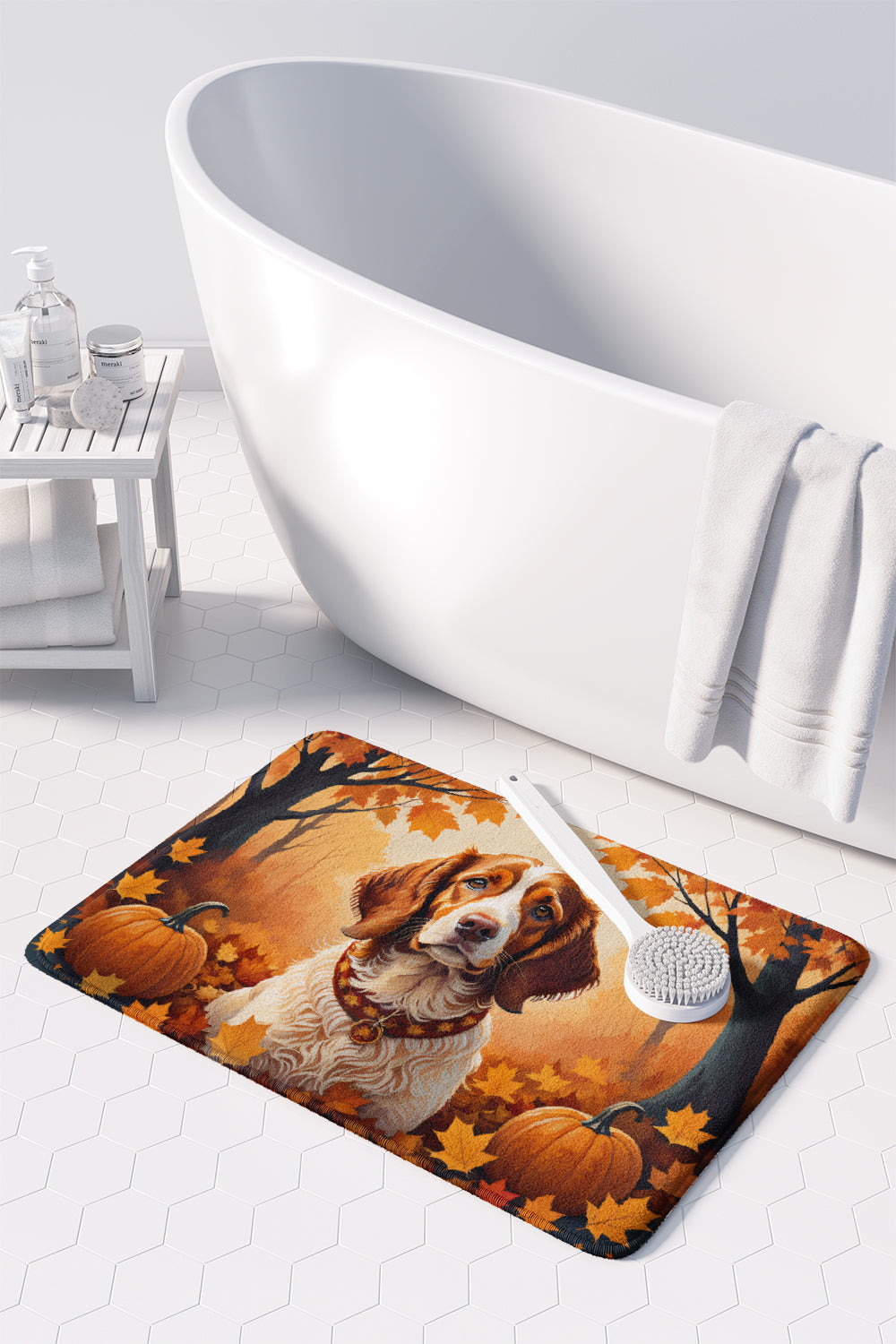 Brittany Spaniel Fall Memory Foam Kitchen Mat Machine Washable Anti-Fatigue Cushion Comfort Bath or Kitchen Rug