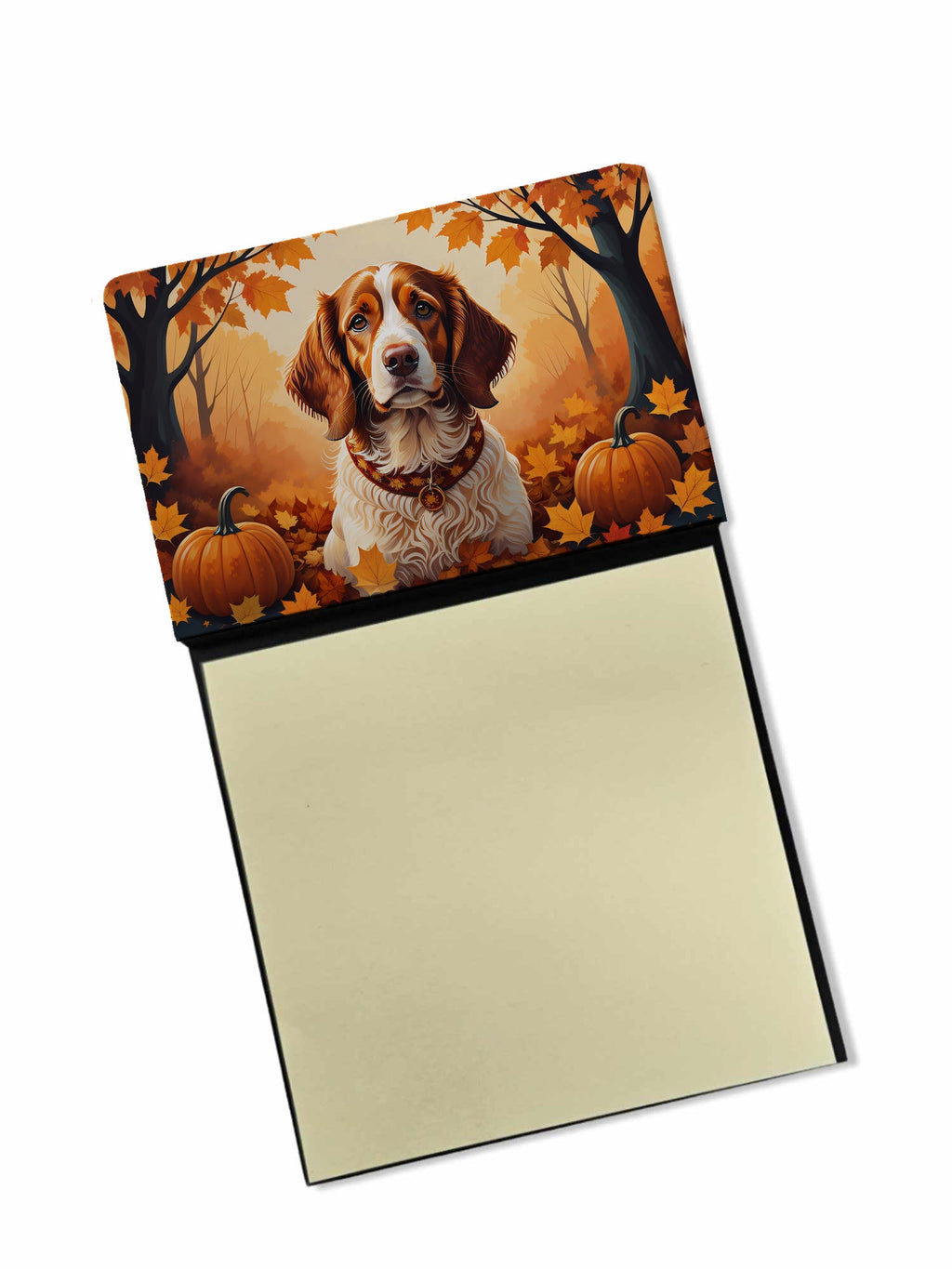 Brittany Spaniel Fall Watercolor Sticky Note Holder Refillable Dispenser Desk Accessory 3x3 Pad Gift