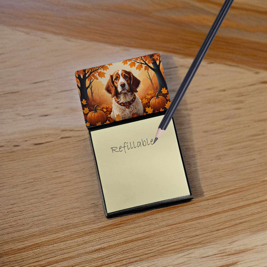 Brittany Spaniel Fall Watercolor Sticky Note Holder Refillable Dispenser Desk Accessory 3x3 Pad Gift