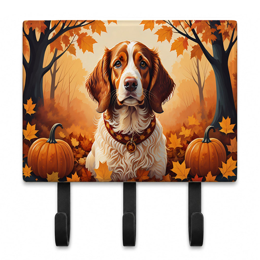 Brittany Spaniel Fall Leash or Key Holder Wall Hooks, Coat Rack Wall Mount, for Hanging Keys, Towels, Aprons, Leashes