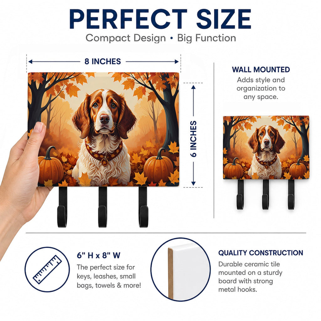 Brittany Spaniel Fall Leash or Key Holder Wall Hooks, Coat Rack Wall Mount, for Hanging Keys, Towels, Aprons, Leashes