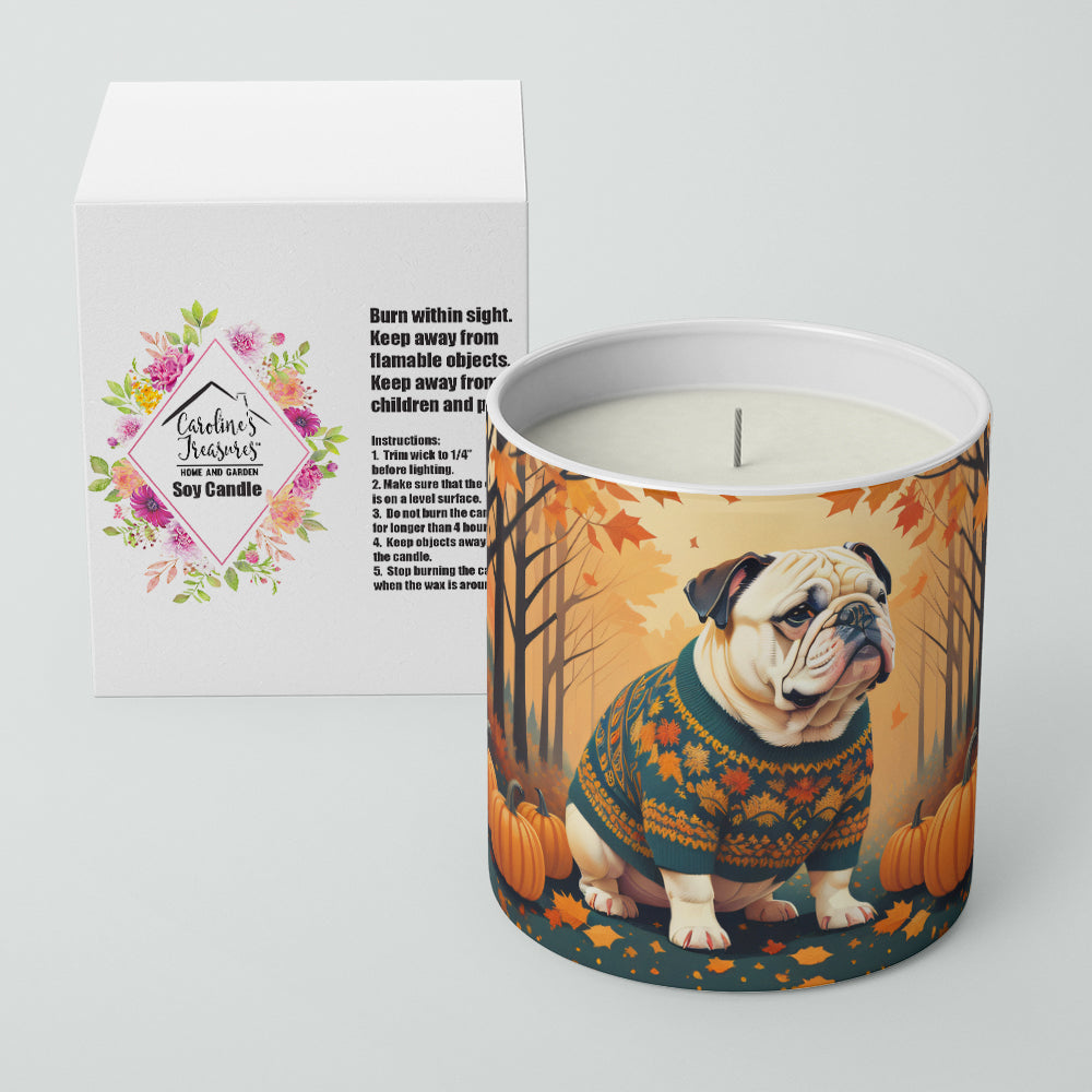 White English Bulldog Fall Decorative Soy Candle Nature Soy Wax Essential Oil Home Decor Ideal for Bedroom Kitchen Bath Office Gift, 10 oz