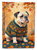 White English Bulldog Fall House Flag 28x40 Porch Sleeve Pole Decorative Outside Yard Banner Artwork Wall Hanging, Polyester