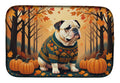 White English Bulldog Fall Dish Drying Mat Absorbent Dish Drying Mat Pad for Kitchen Counter Dish Drainer Mat for Countertop, 14 x 21", Multicolor