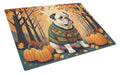 White English Bulldog Fall Cutting Board Tempered Glass Kitchen Cutting Surface, Heat Resistant Chopping, Non-Slip Feet, Food Prep & Serving