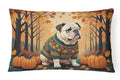 White English Bulldog Fall Decorative Throw Pillow 12x16 Indoor Outdoor Accent Cushion, Fabric Cover with Insert for Sofa, Bed, Porch & Living Room
