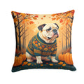 White English Bulldog Fall Decorative Throw Pillow 14x14 Indoor Outdoor Accent Cushion, Fabric Cover with Insert for Sofa, Bed, Porch & Living Room