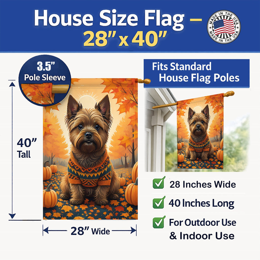 Cairn Terrier Fall House Flag 28x40 Porch Sleeve Pole Decorative Outside Yard Banner Artwork Wall Hanging, Polyester