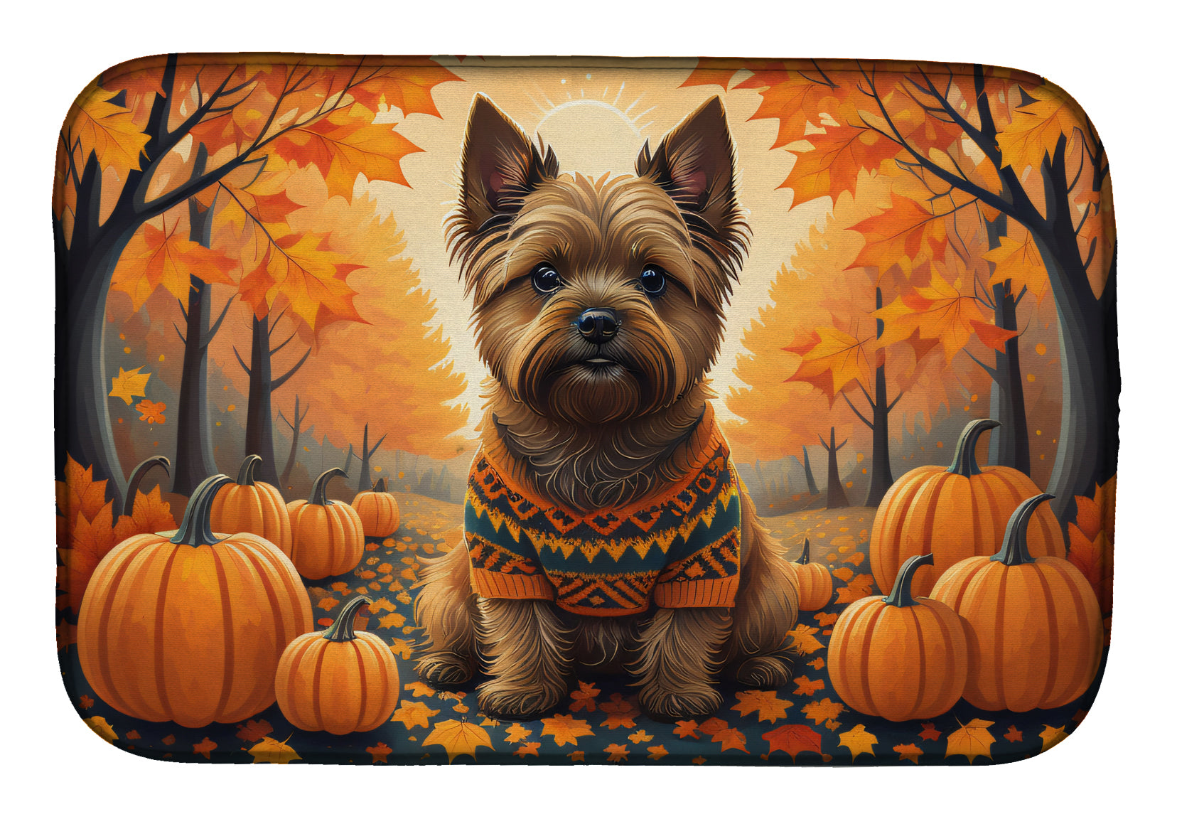 Cairn Terrier Fall Dish Drying Mat Absorbent Dish Drying Mat Pad for Kitchen Counter Dish Drainer Mat for Countertop, 14 x 21", Multicolor