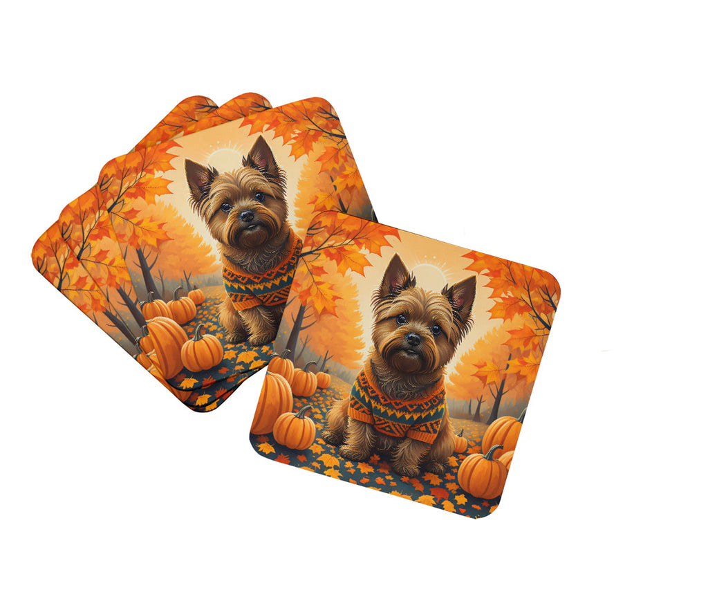 Cairn Terrier Fall Foam Coasters Set of 4 Cup Coasters for Indoor Outdoor, Tabletop Protection, Anti Slip, Mouse pad Material