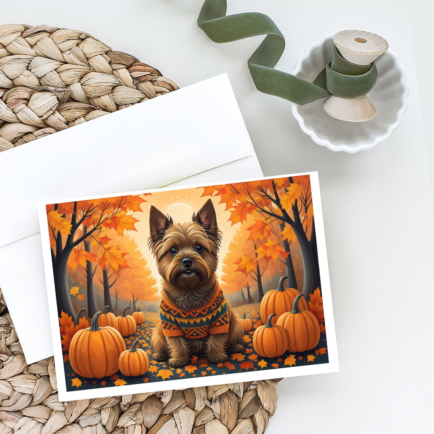 Cairn Terrier Fall Greeting Cards Pack of 8 Blank Cards with Envelopes Whimsical A7 Size 5x7