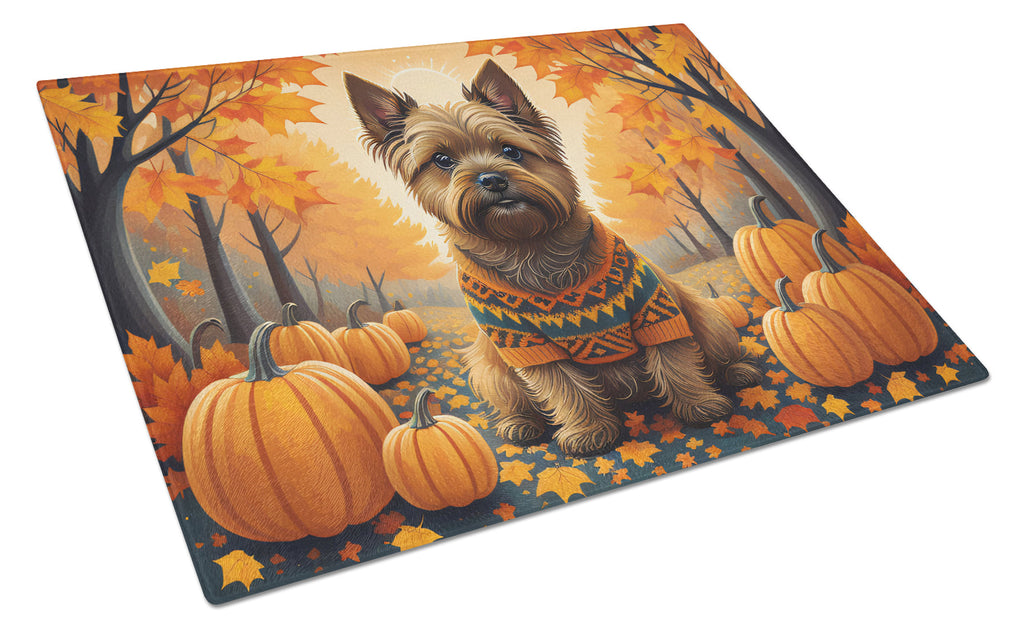 Cairn Terrier Fall Cutting Board Tempered Glass Kitchen Cutting Surface, Heat Resistant Chopping, Non-Slip Feet, Food Prep & Serving