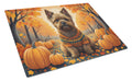 Cairn Terrier Fall Cutting Board Tempered Glass Kitchen Cutting Surface, Heat Resistant Chopping, Non-Slip Feet, Food Prep & Serving