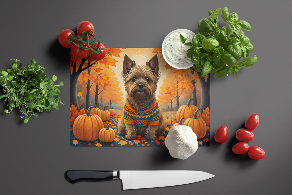 Cairn Terrier Fall Cutting Board Tempered Glass Kitchen Cutting Surface, Heat Resistant Chopping, Non-Slip Feet, Food Prep & Serving