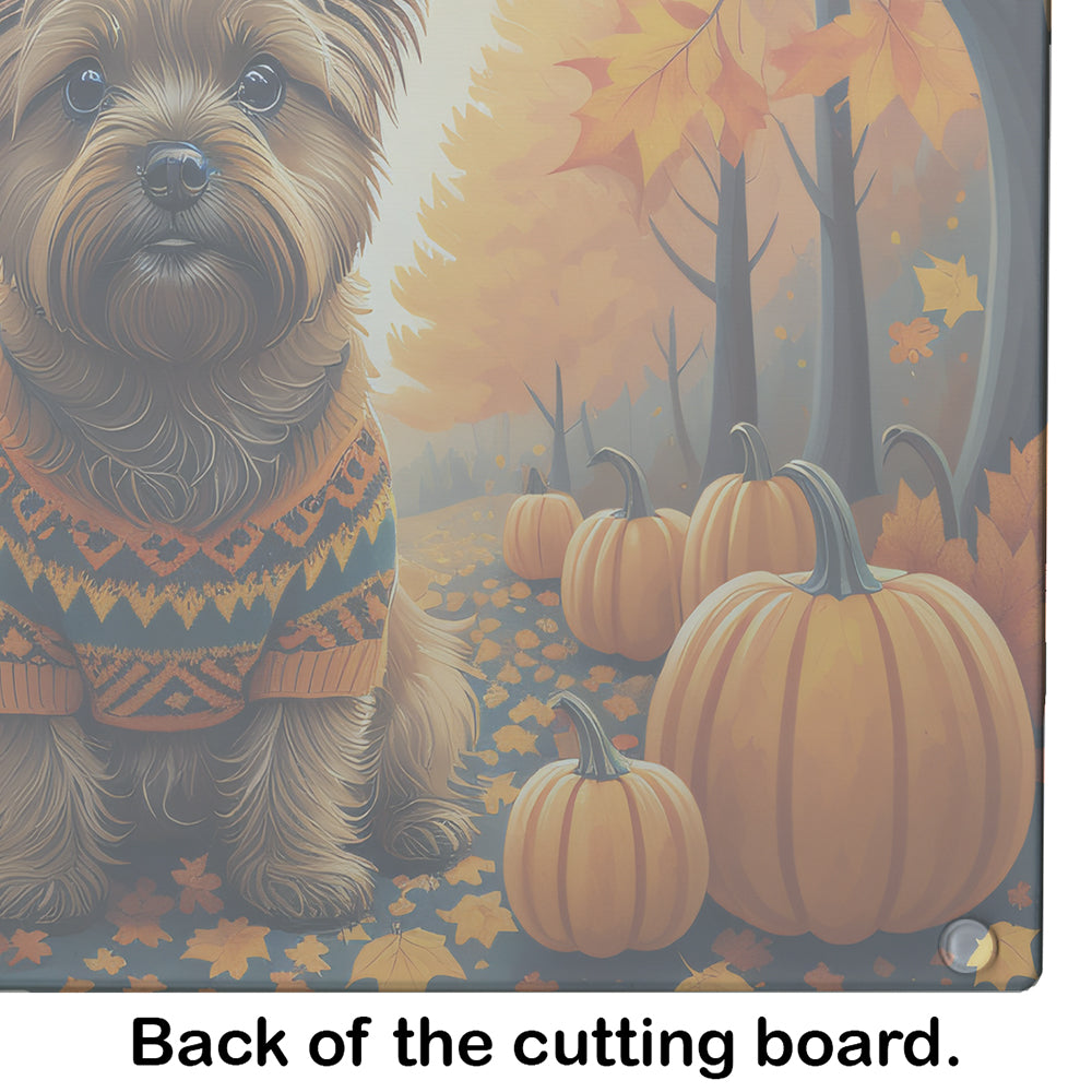 Cairn Terrier Fall Cutting Board Tempered Glass Kitchen Cutting Surface, Heat Resistant Chopping, Non-Slip Feet, Food Prep & Serving