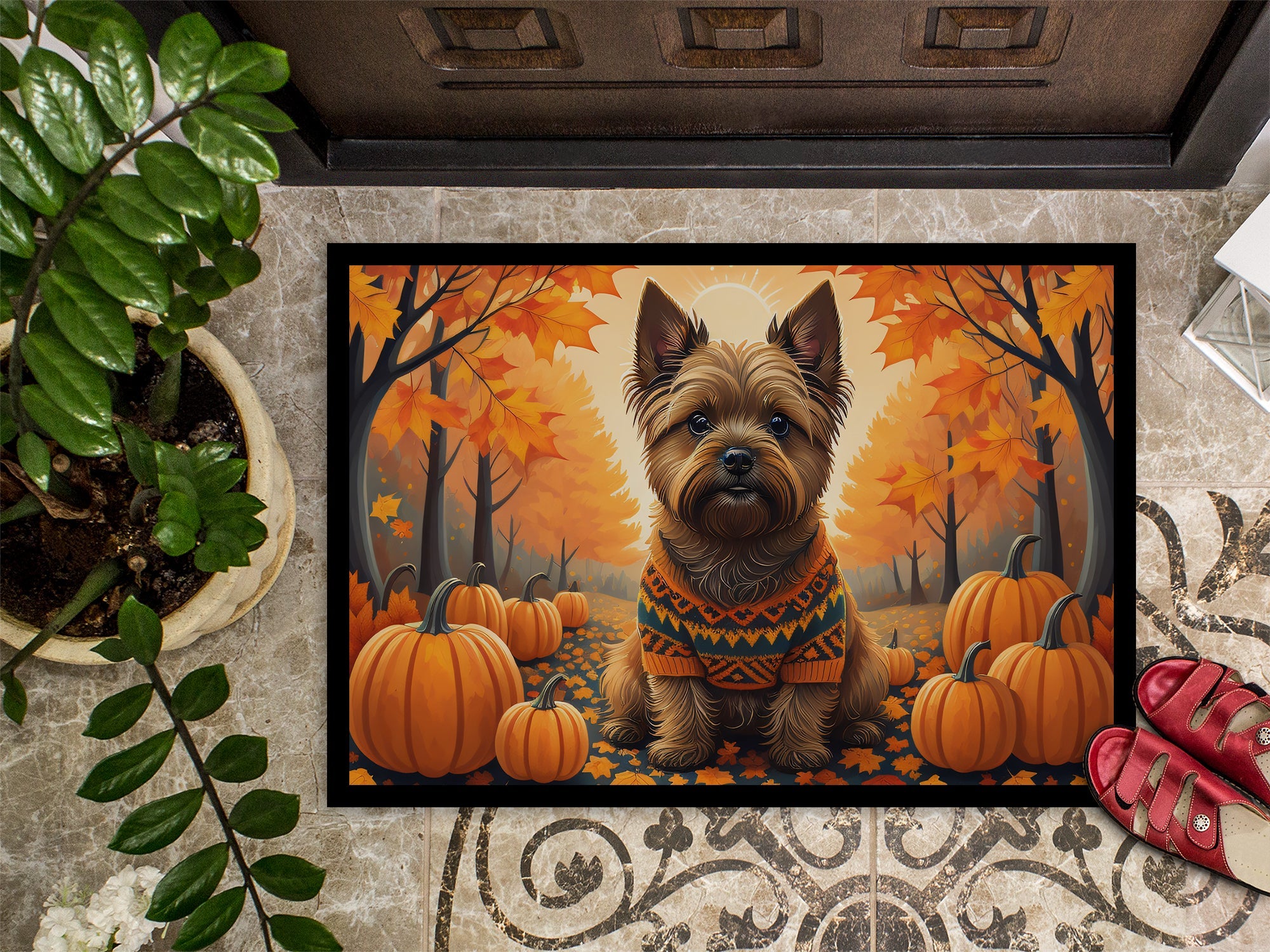 Cairn Terrier Fall Doormat Indoor Outdoor 18H X 27W Front Door Mat Rugs for Entryway, Non Slip Washable