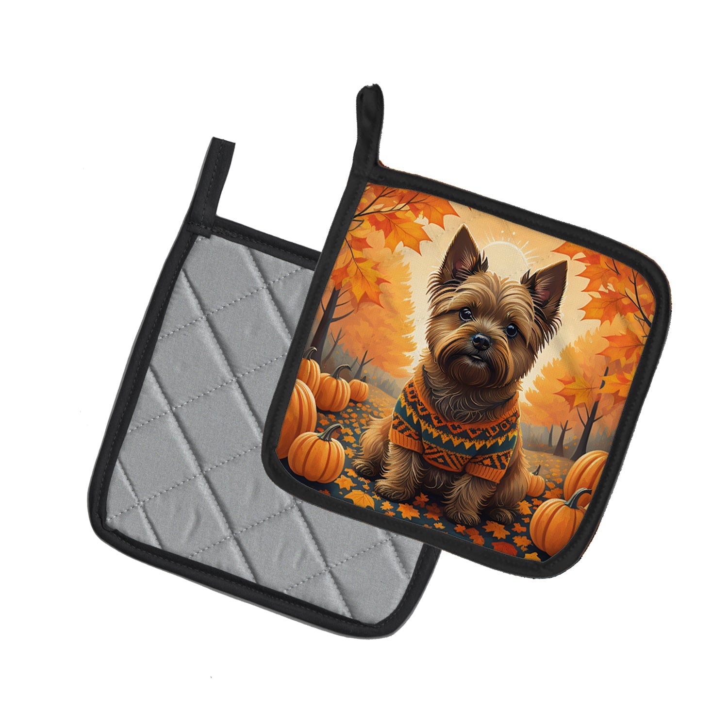 Cairn Terrier Fall Pot Holder Set of 2 Heat Resistant Quilted Hot Pads 7.5 x 7.5 Inch, Insulated Kitchen Trivets for Cooking & Baking