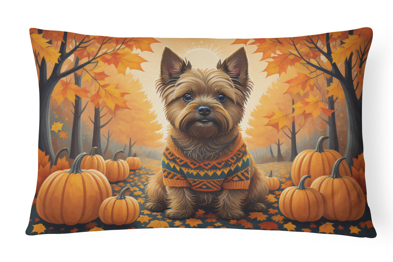Cairn Terrier Fall Decorative Throw Pillow 12x16 Indoor Outdoor Accent Cushion, Fabric Cover with Insert for Sofa, Bed, Porch & Living Room