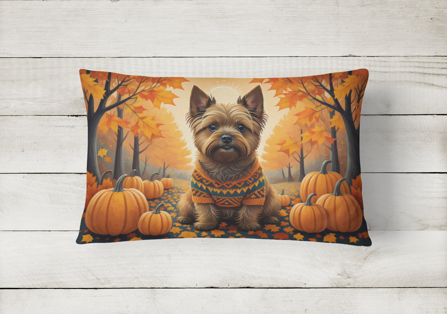 Cairn Terrier Fall Decorative Throw Pillow 12x16 Indoor Outdoor Accent Cushion, Fabric Cover with Insert for Sofa, Bed, Porch & Living Room
