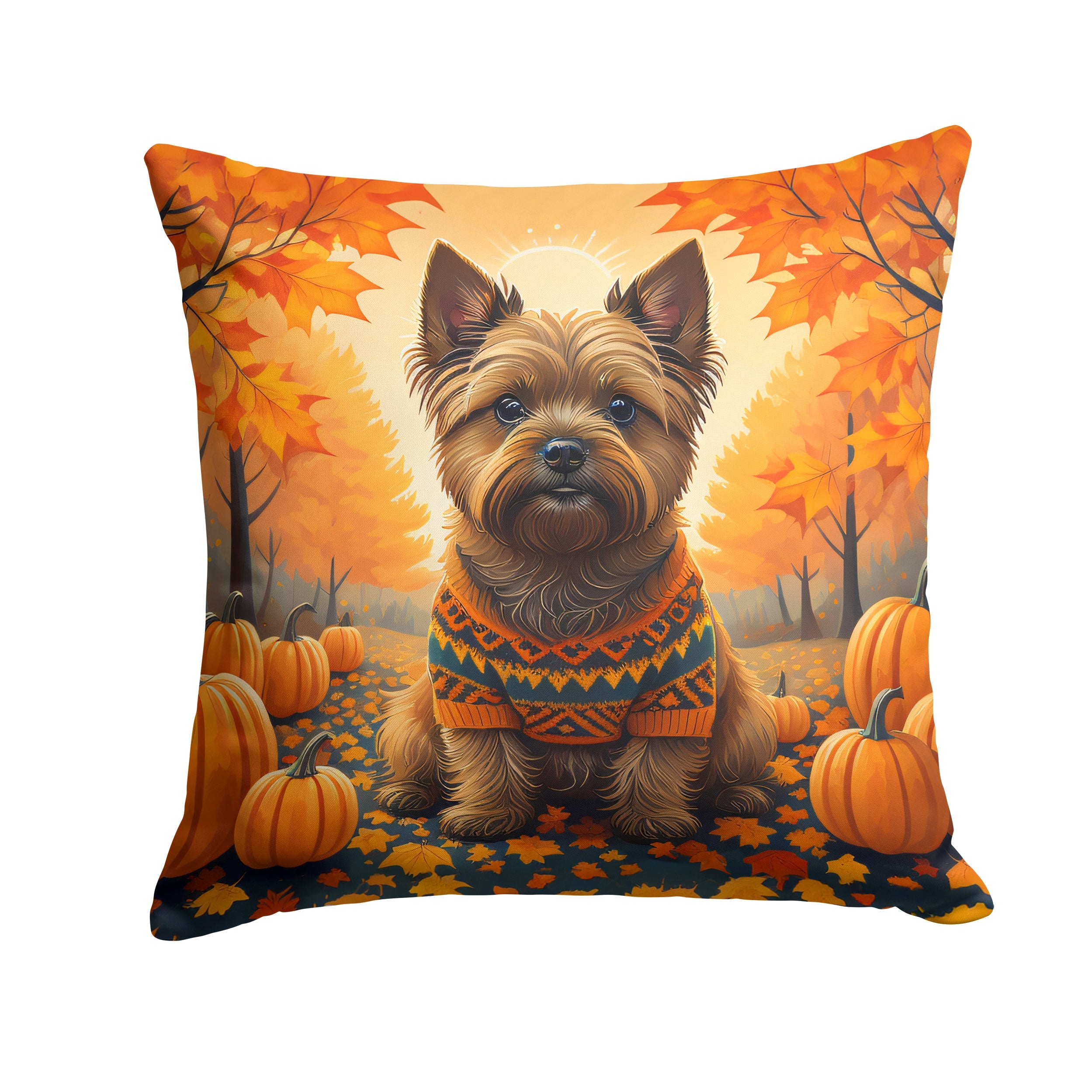 Cairn Terrier Fall Decorative Throw Pillow 14x14 Indoor Outdoor Accent Cushion, Fabric Cover with Insert for Sofa, Bed, Porch & Living Room
