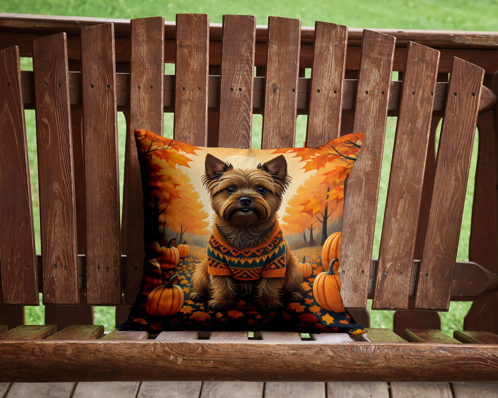 Cairn Terrier Fall Decorative Throw Pillow 14x14 Indoor Outdoor Accent Cushion, Fabric Cover with Insert for Sofa, Bed, Porch & Living Room