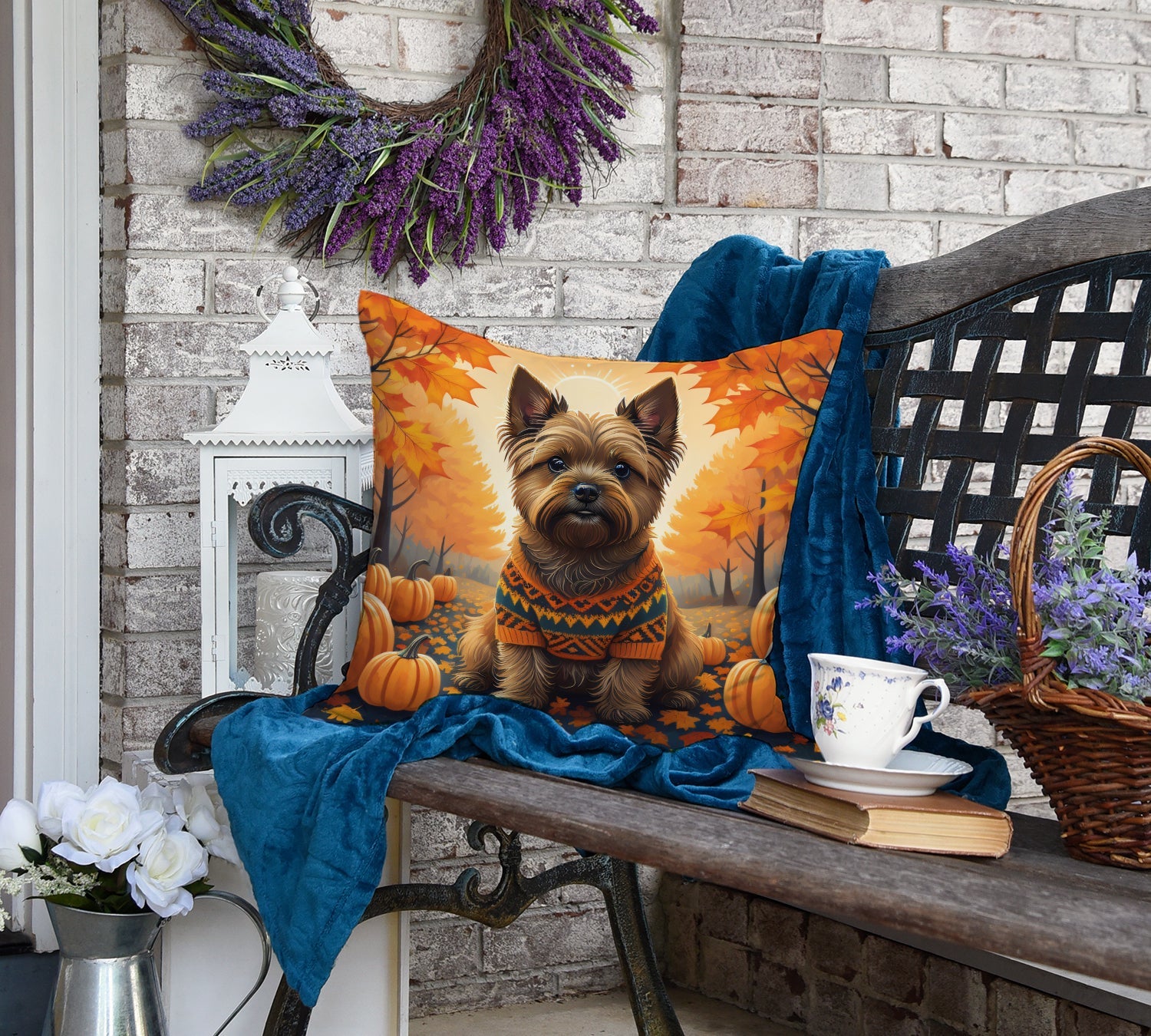 Cairn Terrier Fall Decorative Throw Pillow 18x18 Indoor Outdoor Accent Cushion, Fabric Cover with Insert for Sofa, Bed, Porch & Living Room