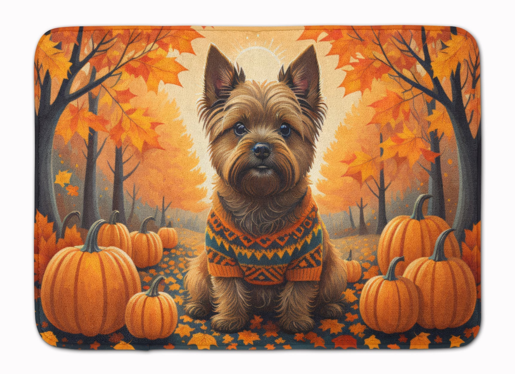 Cairn Terrier Fall Memory Foam Kitchen Mat Machine Washable Anti-Fatigue Cushion Comfort Bath or Kitchen Rug