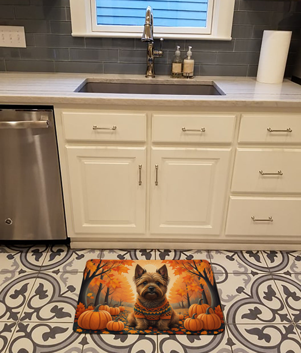 Cairn Terrier Fall Memory Foam Kitchen Mat Machine Washable Anti-Fatigue Cushion Comfort Bath or Kitchen Rug