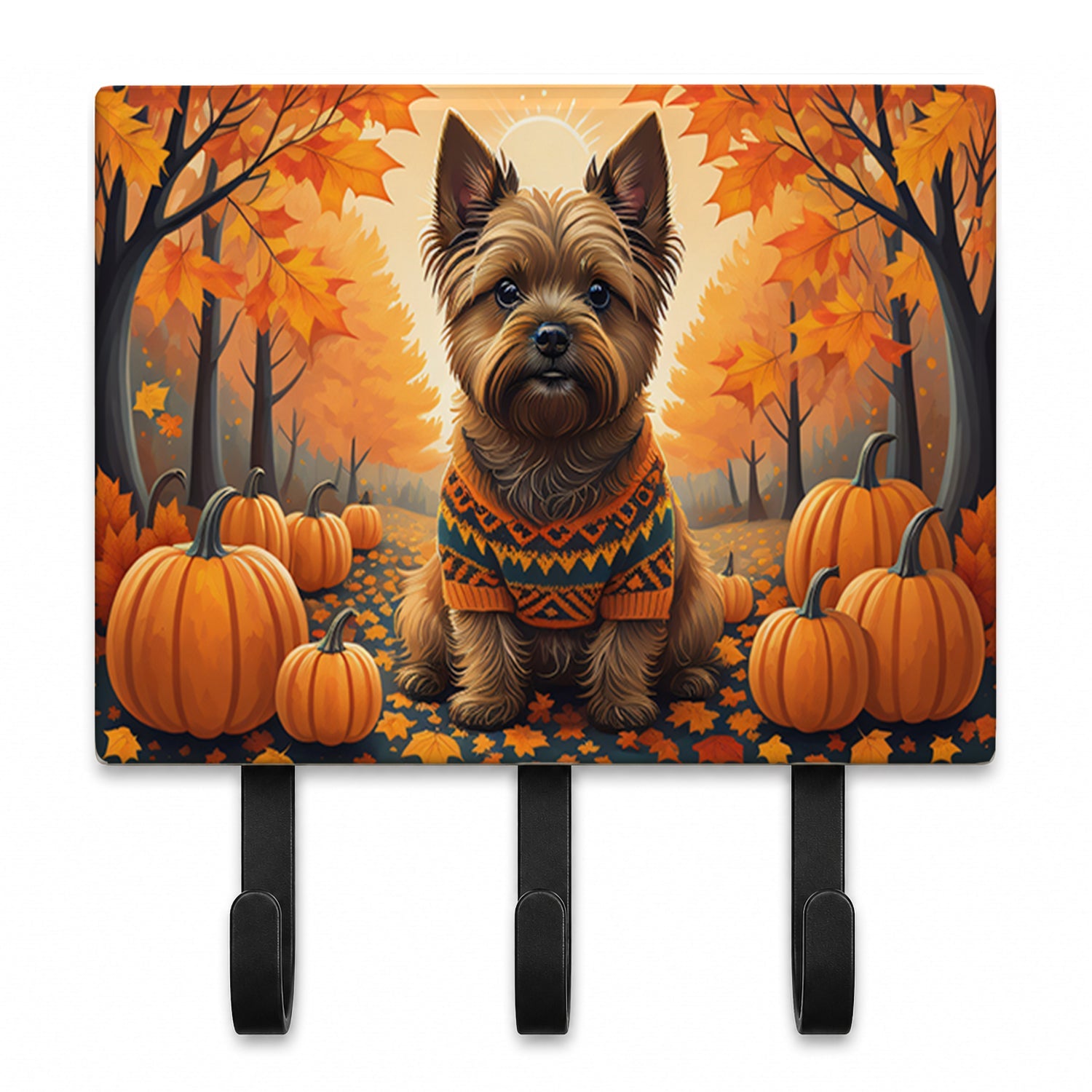 Cairn Terrier Fall Leash or Key Holder Wall Hooks, Coat Rack Wall Mount, for Hanging Keys, Towels, Aprons, Leashes