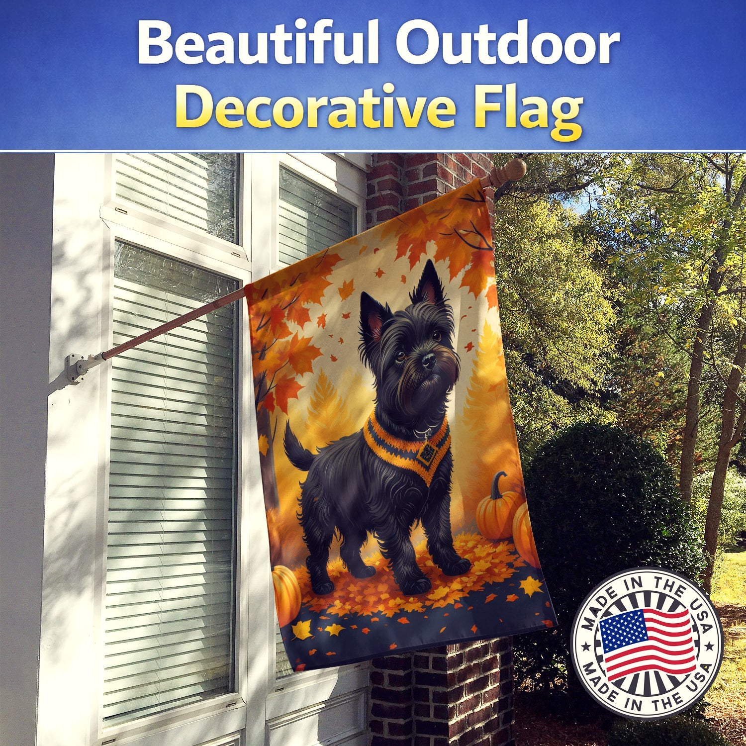 Black Cairn Terrier Fall House Flag 28x40 Porch Sleeve Pole Decorative Outside Yard Banner Artwork Wall Hanging, Polyester