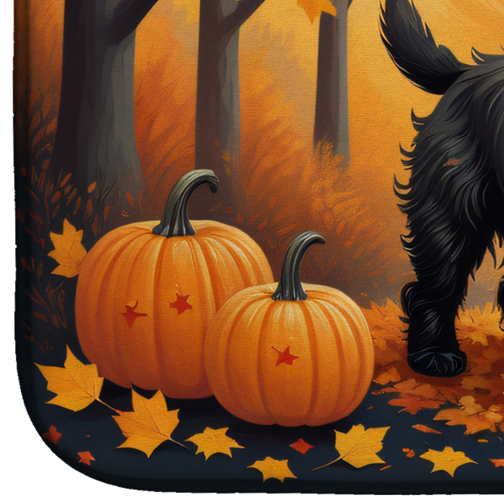 Black Cairn Terrier Fall Dish Drying Mat Absorbent Dish Drying Mat Pad for Kitchen Counter Dish Drainer Mat for Countertop, 14 x 21", Multicolor