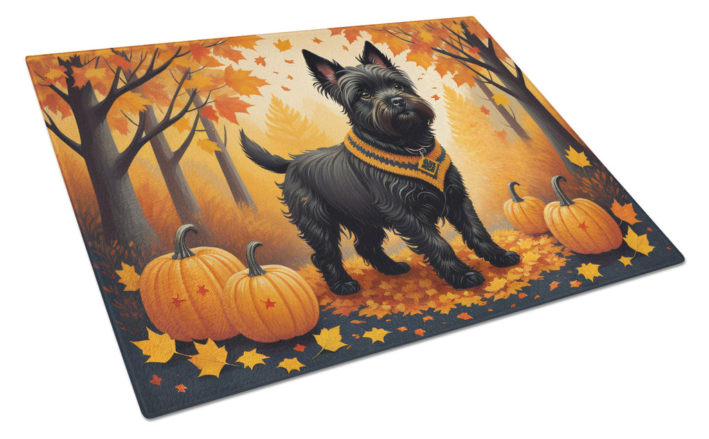 Black Cairn Terrier Fall Cutting Board Tempered Glass Kitchen Cutting Surface, Heat Resistant Chopping, Non-Slip Feet, Food Prep & Serving