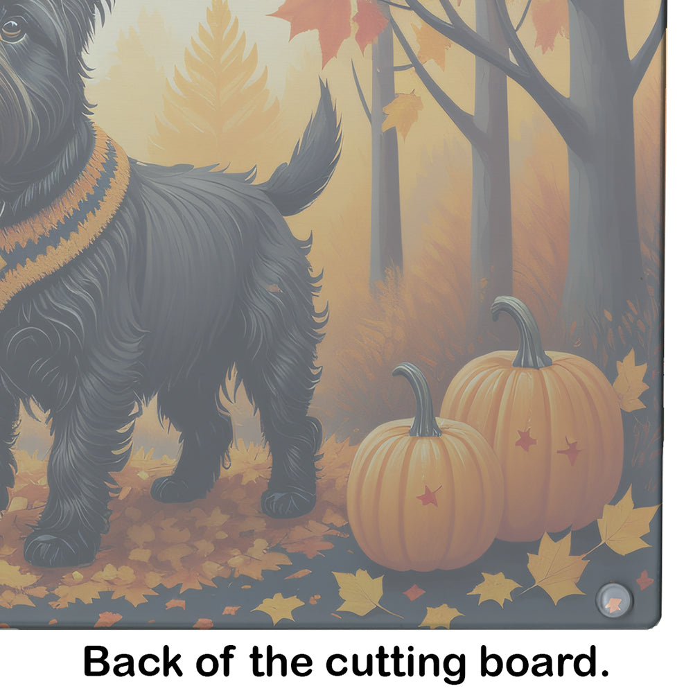 Black Cairn Terrier Fall Cutting Board Tempered Glass Kitchen Cutting Surface, Heat Resistant Chopping, Non-Slip Feet, Food Prep & Serving
