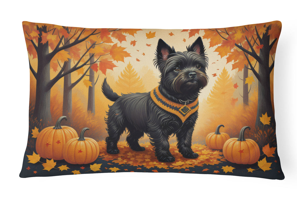 Black Cairn Terrier Fall Decorative Throw Pillow 12x16 Indoor Outdoor Accent Cushion, Fabric Cover with Insert for Sofa, Bed, Porch & Living Room