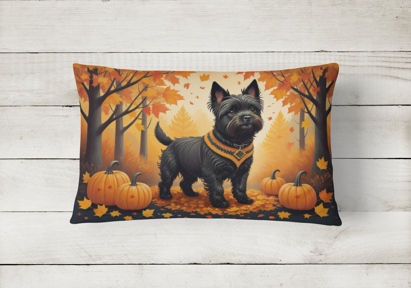 Black Cairn Terrier Fall Decorative Throw Pillow 12x16 Indoor Outdoor Accent Cushion, Fabric Cover with Insert for Sofa, Bed, Porch & Living Room