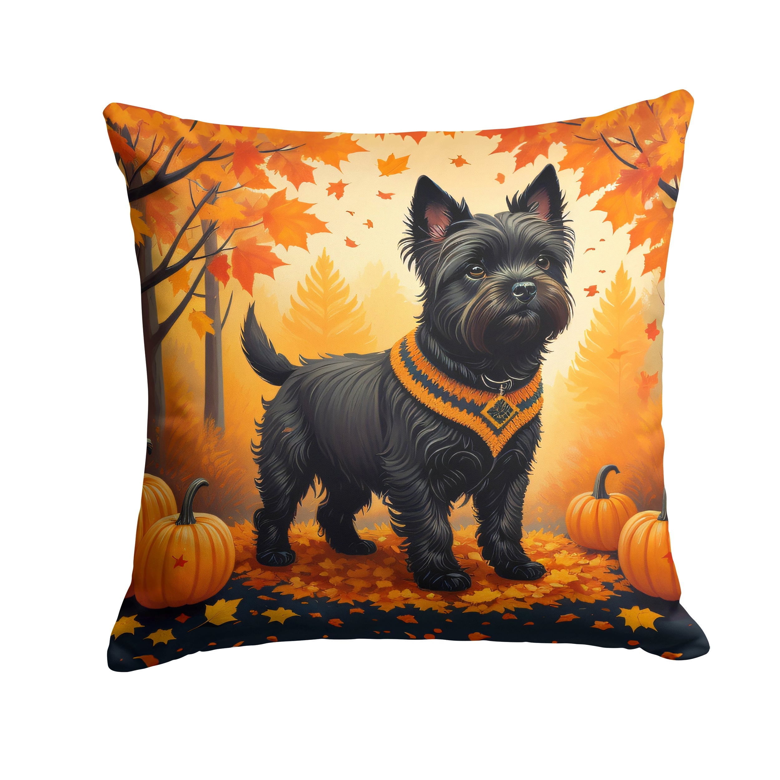 Black Cairn Terrier Fall Decorative Throw Pillow 14x14 Indoor Outdoor Accent Cushion, Fabric Cover with Insert for Sofa, Bed, Porch & Living Room