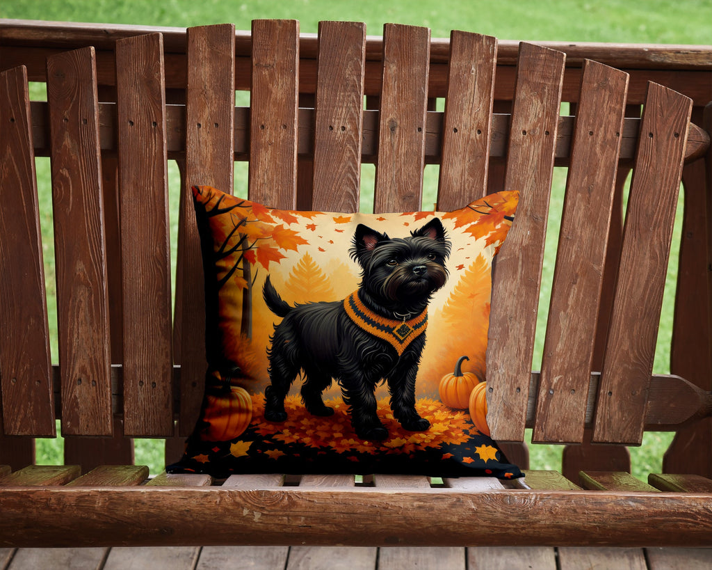 Black Cairn Terrier Fall Decorative Throw Pillow 14x14 Indoor Outdoor Accent Cushion, Fabric Cover with Insert for Sofa, Bed, Porch & Living Room