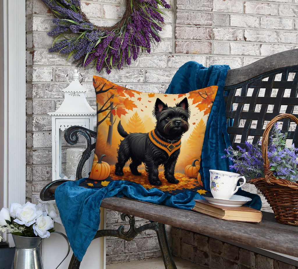 Black Cairn Terrier Fall Decorative Throw Pillow 18x18 Indoor Outdoor Accent Cushion, Fabric Cover with Insert for Sofa, Bed, Porch & Living Room