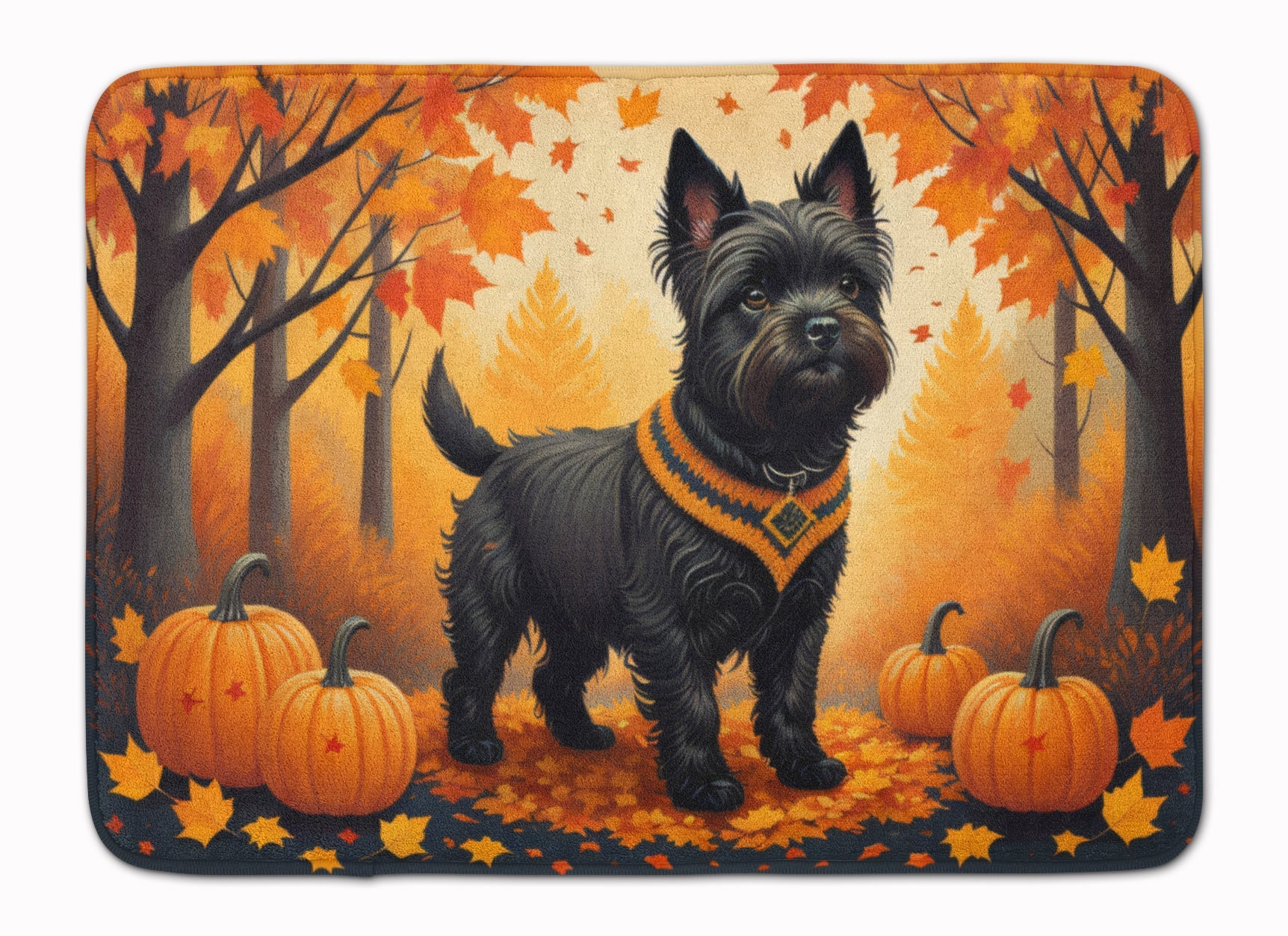 Black Cairn Terrier Fall Memory Foam Kitchen Mat Machine Washable Anti-Fatigue Cushion Comfort Bath or Kitchen Rug