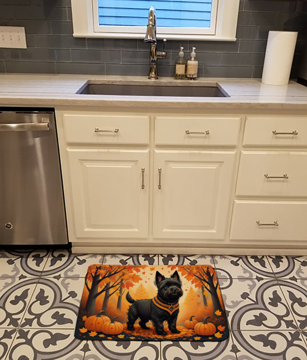 Black Cairn Terrier Fall Memory Foam Kitchen Mat Machine Washable Anti-Fatigue Cushion Comfort Bath or Kitchen Rug