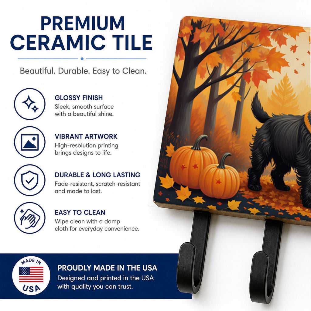 Black Cairn Terrier Fall Leash or Key Holder Wall Hooks, Coat Rack Wall Mount, for Hanging Keys, Towels, Aprons, Leashes