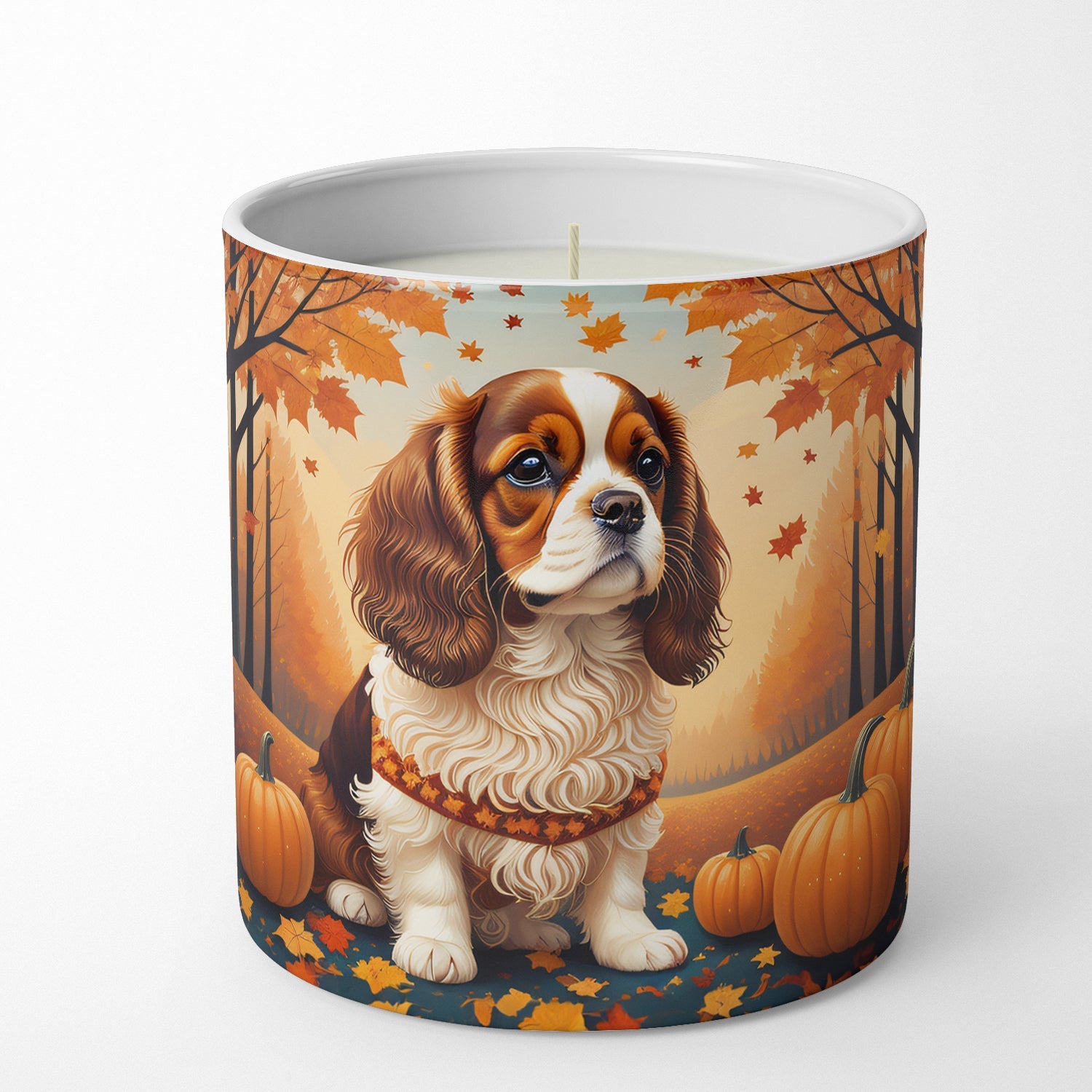 Cavalier Spaniel Fall Decorative Soy Candle Nature Soy Wax Essential Oil Home Decor Ideal for Bedroom Kitchen Bath Office Gift, 10 oz